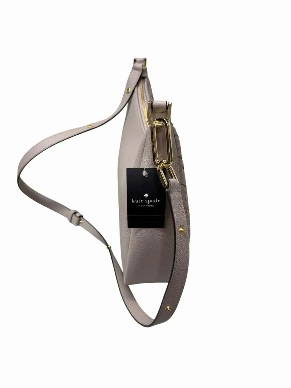 NWT KATE SPADE WOVEN NEUTRAL KAYLA PEBBLED LEATHER LARGE SHOULDER BAG COZY GREY